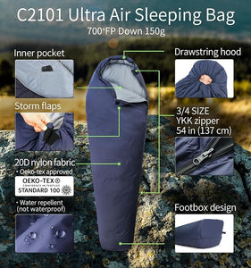 [Hyperax ft Litume] Ultra Compact Down 3 Season Mummy Sleeping Bag, 700 Fill Power Sleep Sack for 3 Season, Ultra Lightweight, Compact and Portable, for Hiking Traveling Camping Backpacking Adult Outdoor Durable