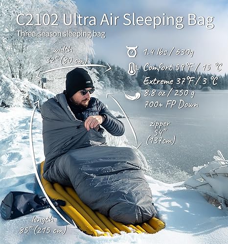 [Hyperax ft Litume] Down Ultra Air Mummy Sleeping Bag 1lbs 68-43°F, 700 Fill Power Sleep Sack for 3 Season, Ultra Lightweight, Compact and Portable, for Hiking Traveling Camping Backpacking Adult Outdoor Durable