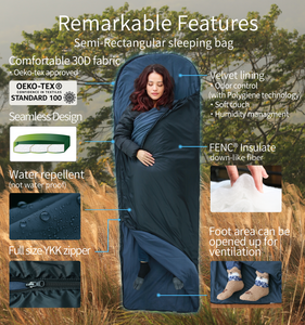 [Hyperax ft Litume] 2.6 lbs 55°F to 27°F Sleeping Bag Velvet Lined Lightweight Ultra Comfort for Camping Hiking Traveling Travel, Seamless