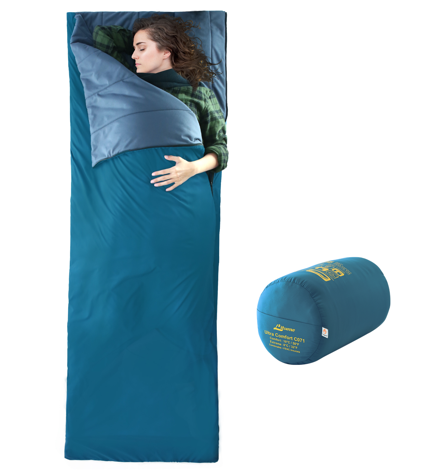 [Hyperax ft Litume] Compact Sleeping Bag 68°F-50°F 1.6lbs, Combinable Lightweight Portable Packable sleep sacks for Adults for Backpacking, Camping, Hiking, Travel, Family, with Stuff Sack, 3 seasons, Velvet lined