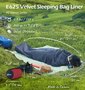 [Hyperax ft Litume] Velvet Fleece Sleeping Bag Liner Add Up to 14°F / 8°C