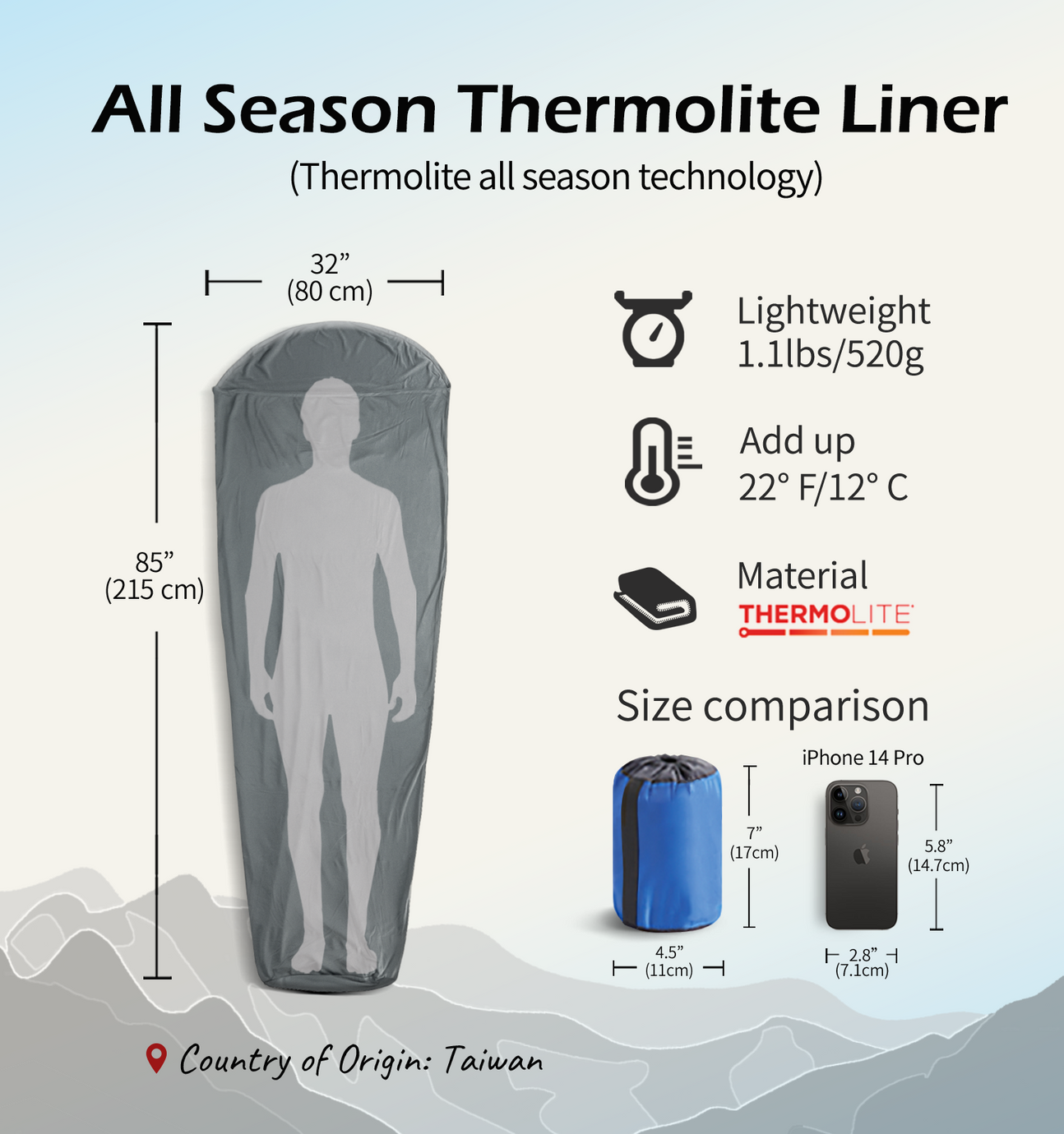 [Hyperax ft Litume] [E626] Thermolite All Season Sleeping Bag Liner Add Up to 22°F / 12°C