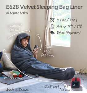 [Hyperax ft Litume] Velvet Fleece Sleeping Bag Liner Add Up to 14°F / 8°C