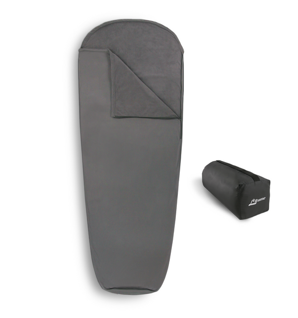 [Hyperax ft Litume] [E629] All Season Fleece Sleeping Bag Liner Adds Up to 27°F/ 15°C, Lightweight Mummy Sleeping Sack for Cold Weather and Winter Backpacking, Camping, Traveling with Drawstring Hood and Stuff Sack