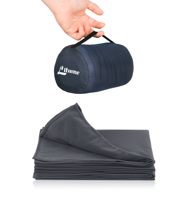 [Hyperax ft Litume] [E651] Travel Blanket Lightweight and Breathable, 67 x 48 Soft Airplane Blanket for Travelers, Foldable Camping Sheet with Stuff Sack for Train, Camp, Traveling (Fleece)
