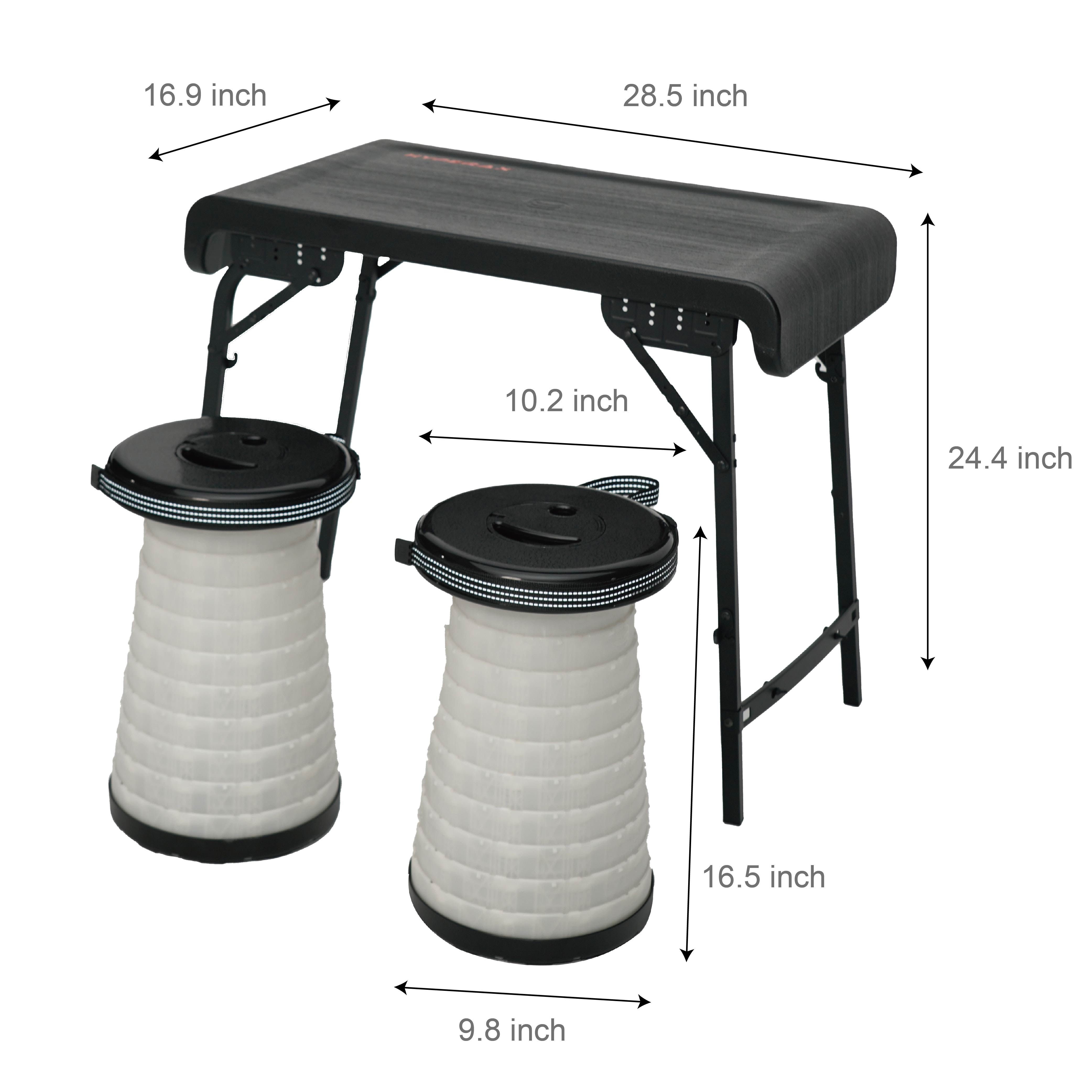 HYPERAX Camping Table & Collapsible Stools Set, Folding Beach Table with 2 Portable Stools (Black)