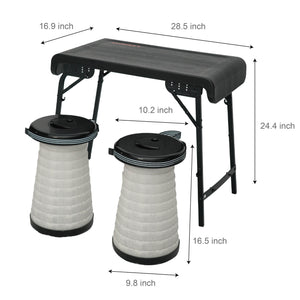 HYPERAX Camping Table & Collapsible Stools Set, Folding Beach Table with 2 Portable Stools (Black)