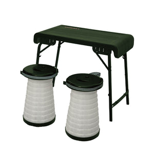 HYPERAX Camping Table & Collapsible Stools Set, Folding Beach Table with 2 Portable Stools-(Green)