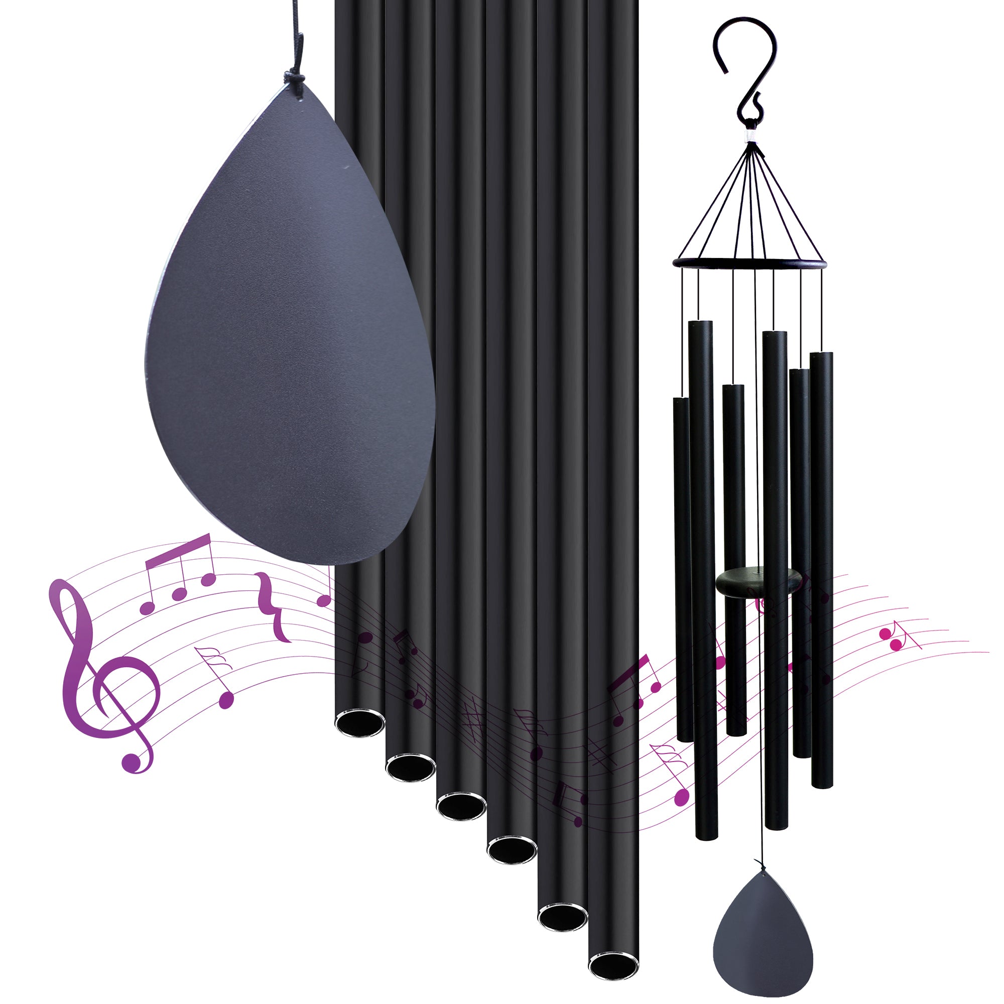 Hanway Large Size Wind Chimes with Deep Tone for Outside - 6 Durable Powder Coated Aluminum Tubes, Real Iron Ring Top & Windsail with Matte Finish, Ready to Use Hanging Hook(42 inches)