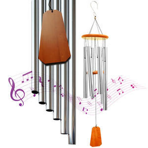 Hanway Beautiful Wind Chimes with Deep Tone for Outside - 6 Durable Anodized Aluminum Tubes, Real Wood Top & Windsail, Convenient Hanging Hook. for Indoor, Memorial, Sympathy,(Bronze, 45 inches)