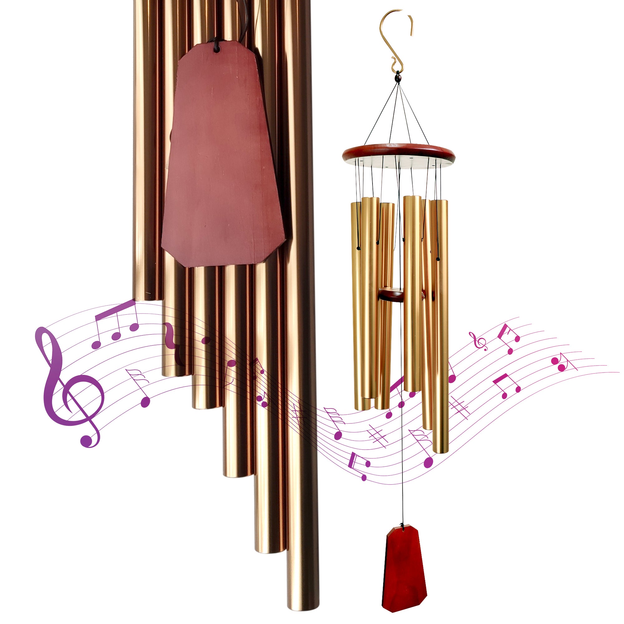 Hanway Beautiful Wind Chimes with Deep Tone for Outside - 6 Durable Anodized Aluminum Tubes, Real Wood Top & Windsail, Convenient Hanging Hook. for Indoor, Memorial, Sympathy,(Bronze, 45 inches)